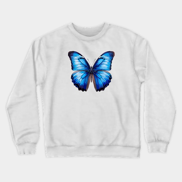 Blue Morpho Butterfly Crewneck Sweatshirt by Onceer